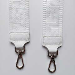 Taschengurt Taschenriemen grafisches Muster - wei� - wei�es Leder- silber Schnallen