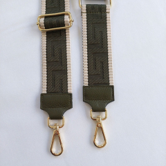 Taschengurt Taschenriemen grafisches Muster 3D-hellbeige armygr�n-armygr�nes Leder- gold Schnallen