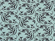 Jerseystoff Tiger Gesichter, schwarz mint