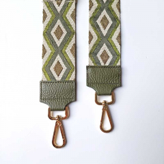 Taschengurt Taschenriemen Rauten Ethnomuster- armygr�n limegr�n beige -armygr�nes Leder-silber Schnallen