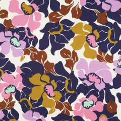 Baumwollstoff seidig glatt abstrakte Blumen, flieder pink mint wei�