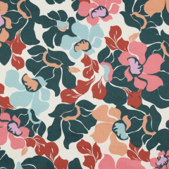 Baumwollstoff seidig glatt abstrakte Blumen, hellblau terracotta pertol wei�
