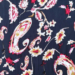 Viskose Borkenkrepp Blusenstoff Blumen Paisleymuster,rot wei� dunkelblau