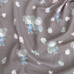 Jerseystoff M�dchen Best Friends Herzen, rosa mattes braun (taupe)