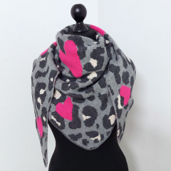 Dreieckstuch Schal Leopardenmuster Herzen Wollschal flauschig weich, schwarz wei� grau
