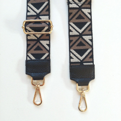 Taschengurt Taschenriemen Dreiecke taupe ecrue schwarz - schwarzes Leder - goldene Schnallen
