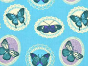 Baumwollstoff Ornamente & Schmetterlinge, mint