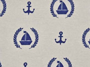 Dekostoff Anker & Boote, marineblau hellbeige