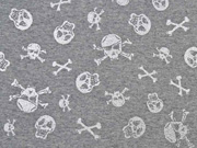 RESTST�CK 117 cm French Terry Sweatstoff Glitzer-Totenkopf Foliendruck, silber grau