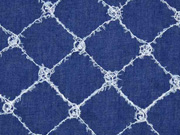 RESTST�CK 101 cm Jeansstoff bestickt Rauten Fransen, jeansblau