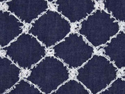 RESTST�CK 50 cm Jeansstoff bestickt Rauten Fransen, dunkelblau