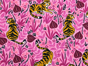 Jerseystoff Tiger Bl�tter Blumen, rosa