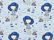RESTST�CK 73 cm Jerseystoff Strandm�dchen maritim, hellblau blau