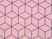 Dekostoff W�rfelmuster, dunkelblau auf rosa