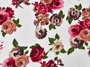 EINZELST�CK 95 cm Viskose Crepe Blusenstoff Rosen, altrosa dunkelpink wei�