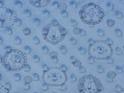 Fleece Minky Punkte L�wengesichter, helles jeansblau