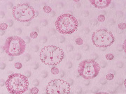 Fleece Stoff Minky Punkte L�wengesichter, helles rosa