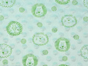 Minky Fleece Stoff Punkte L�wengesichter, helles mint