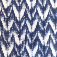 RESTST�CK 50 cm Baumwollstoff Pfeilspitzen Batik Boho Style Foliendruck Tropfen, dunkelblau wei�