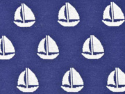 Jerseystoff Jacquardjersey Segelboote, wei� mittelblau