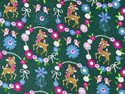 Baumwollstoff Rehe Schleifen Blumenkranz, dunkelgr�n
