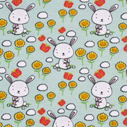 Jerseystoff Hasen Blumen Schmetterlinge, hellmint gr�n