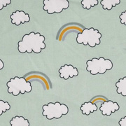RESTST�CK 49 cm Baumwollstoff Regenb�gen Wolken, ockergelb mint hellgr�n