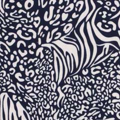 Viskose Leinen Stoff Animal Print Leo Zebra, cremewei� dunkelblau