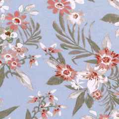 Viskosejersey Stoff Blumen Zweige, hellblau