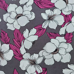 RESTST�CK 110 cm Viskose Stoff Popelin gro�e Blumen Bl�tter, helle pflaume dunkelgrau (taupegrau)