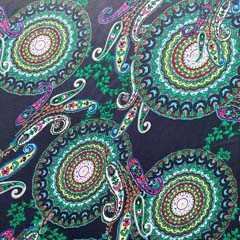 Viskosestoff Viskosesatin Paisleymuster Mandala, gr�n dunkelblau