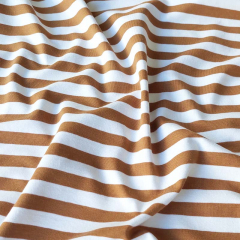 Jerseystoff Streifen 1 cm garngef�rbt, karamell braun wei�