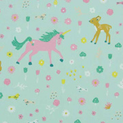 Baumwollstoff Einh�rner Rehe Glitzer, mintgr�n