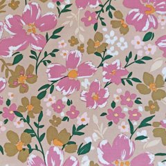 Viskose Twillstoff Blumen elastisch,gr�n rosa hellbeige