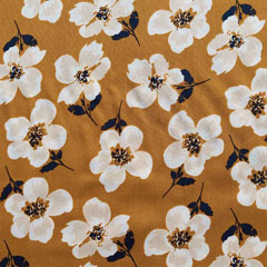 Viskose Stoff Blumen Blusenstoff, creme beige curry (gelbbraun)