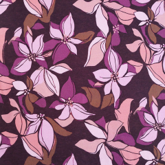 Sweatstoff Blumen Bl�tter, flieder apricot beere bordeaux