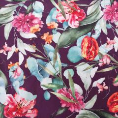 Samtstoff Velourstoff Blumen Bl�tter, blau beere bordeaux
