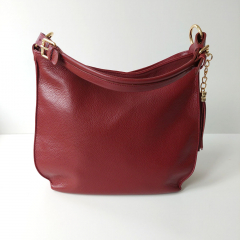 Ledertasche Umh�ngetasche Seitentaschen Lederriemen - weinrot - gold Schnallen - Made in Italy