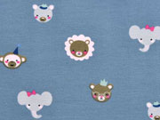 Jerseystoff Elefanten L�wen B�ren Tiergesichter, jeansblau