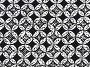 EINZELST�CK 205 cm Baumwollsatin Kreise Rauten, schwarz