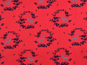 RESTST�CK 80 cm Baumwolle Dirndl Stoff Romantico Blumen Hirsche, dunkelblau rot