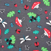 Jerseystoff Fliegenpilze Libellen Eichenbl�tter, dunkelgrau