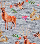 Jersey Hirsche Rehe Hasen Digitaldruck, hellgrau meliert
