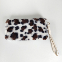 Fake Fur Fellimitat Geldb�rse Portemonnaie Leopardenmuster Ziparound - cremewei�