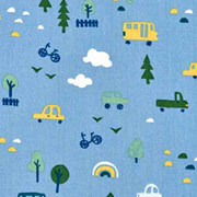 Baumwollstoff Autos B�ume, rauchblau