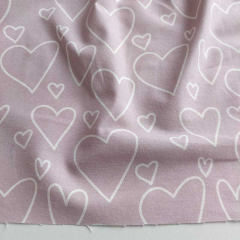 Flanell Stoff Baumwollstoff wei�e Herzen, helles altrosa