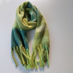 Schal mit Fransen Blockstreifen Halstuch flauschig weich, Gr�nt�ne