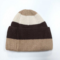 M�tze Strickm�tze Streifen ungef�ttert beige dunkelbraun natur
