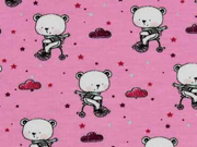 Jerseystoff B�ren mit Schal Wolken, rosa