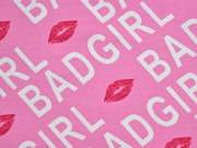 RESTST�CK 133 cm French Terry Sweat Bad Girl Schrift Kussmund, wei� rosa